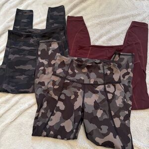 Athleta Ultimate And Lightning Camo 7/8‎ Tights Burgundy XS 3 Piece Bundle